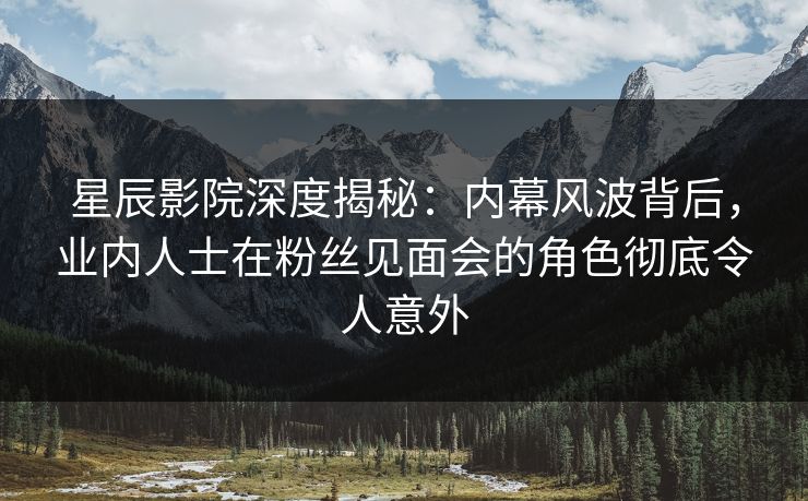 星辰影院深度揭秘：内幕风波背后，业内人士在粉丝见面会的角色彻底令人意外