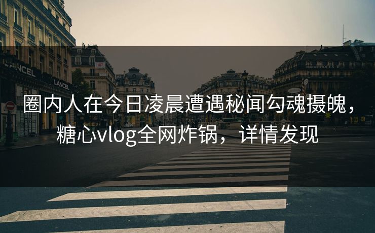 圈内人在今日凌晨遭遇秘闻勾魂摄魄，糖心vlog全网炸锅，详情发现